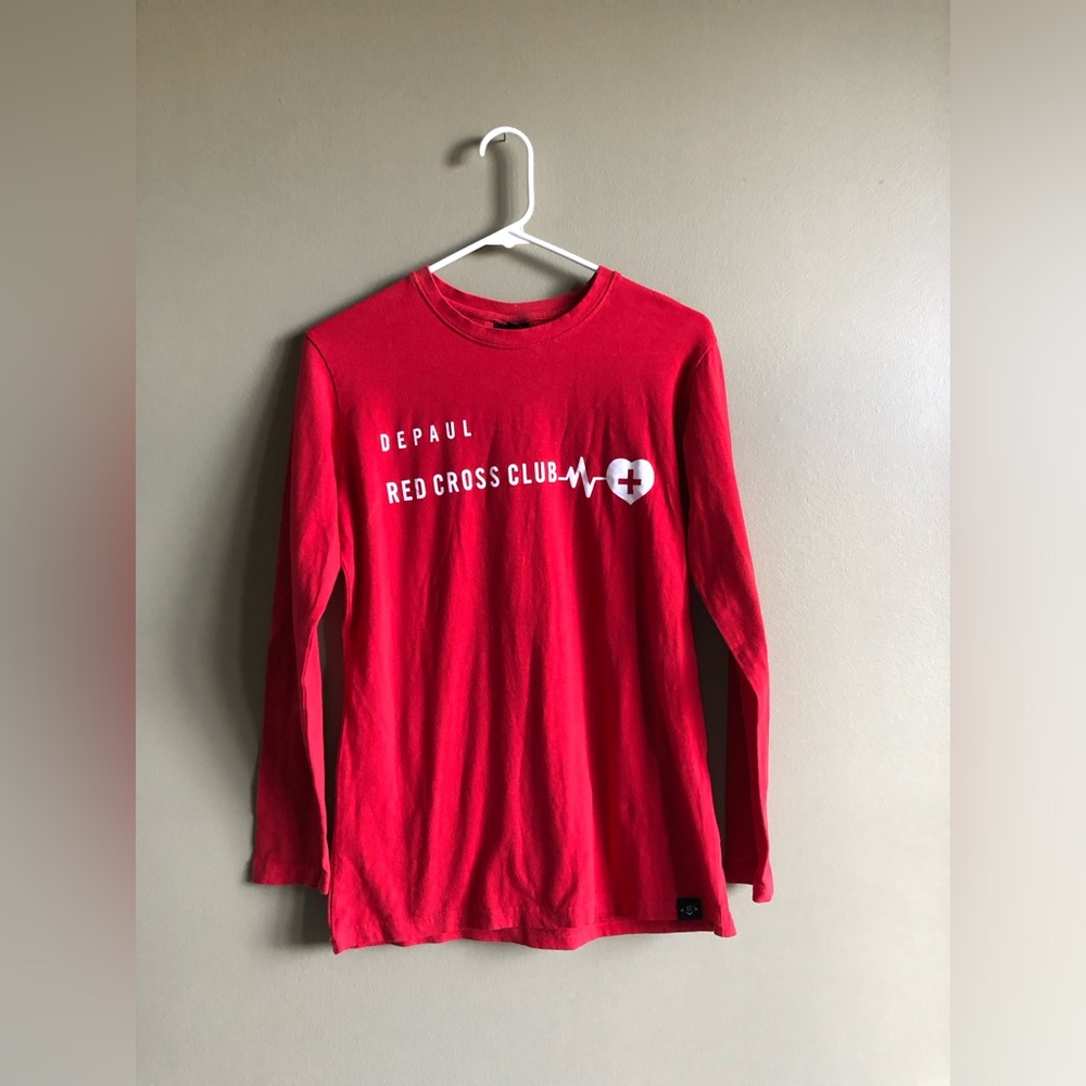 New Women DePaul Red Cross Cotton Long Sleeve Top Size Small